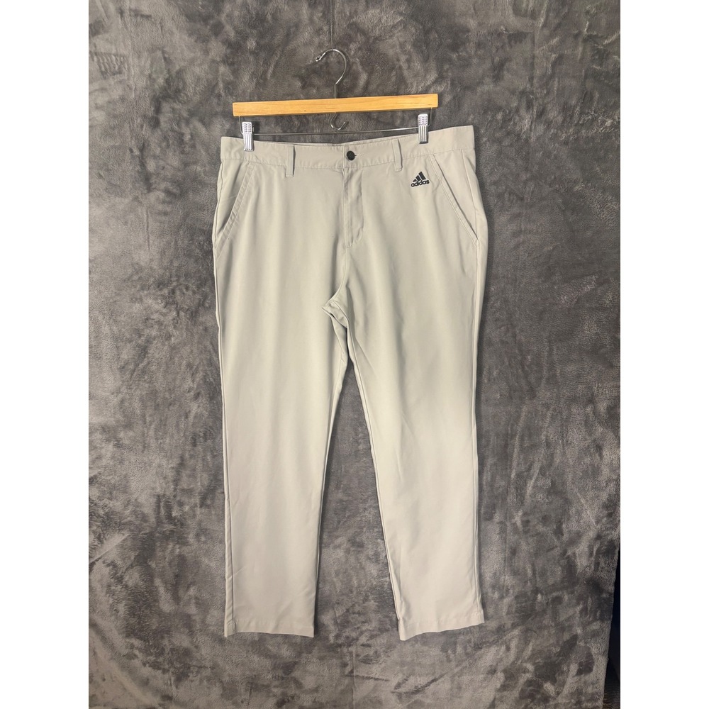 Adidas Golf Pants Mens 37x30 Light Gray Flat Front Performance Trousers Logo